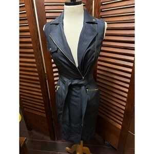 Calvin Klein Dark Indigo Denim Moto Sheath Dress Gold Zip Size 0 NEW
